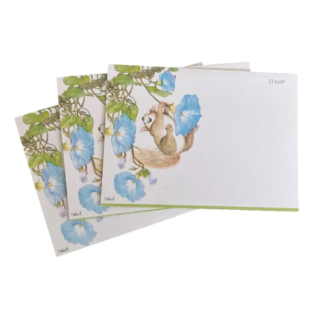 Vintage Tri-Fold Greeting Cards Squirrel on a Morning Glory Blank